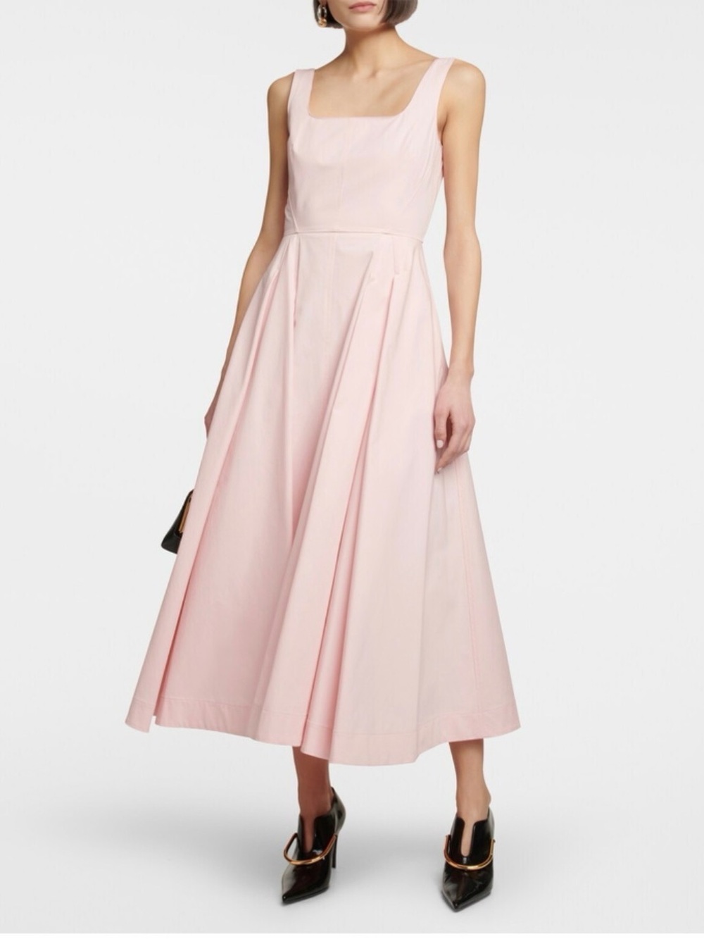 SportMax Fantino Sleeveless Square-Neck Pink Midi Dress